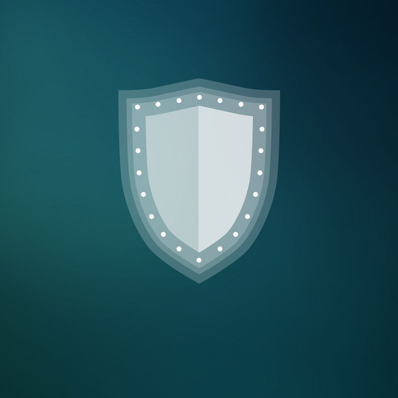 Security shield with dark teal background.