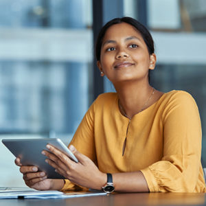 Woman feeling empowered by her technology